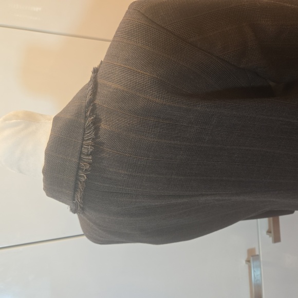 Harve Bernard Sport Wool Pin Striped Fringe Single Breasted Blazer Brown Size 10 - Picture 6 of 9